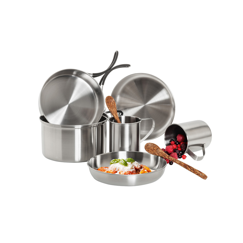 8 x Cookware Set Steel Pan Pot Outdoor Camping Hiking Picnic Cooking Set Bowl 